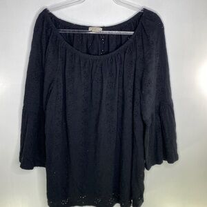 Black Cotton Eyelet Top 2X